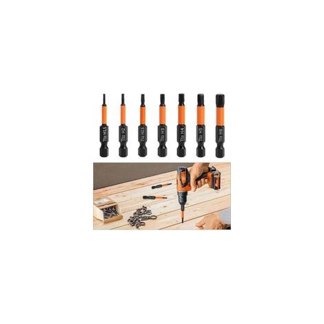 Juego de 7 puntas hexagonales de destornillador de 50 mm – Cabeza triangular magnética – Acero inoxidable S2 – Para destornilladores H1.5-H6 (1/5)