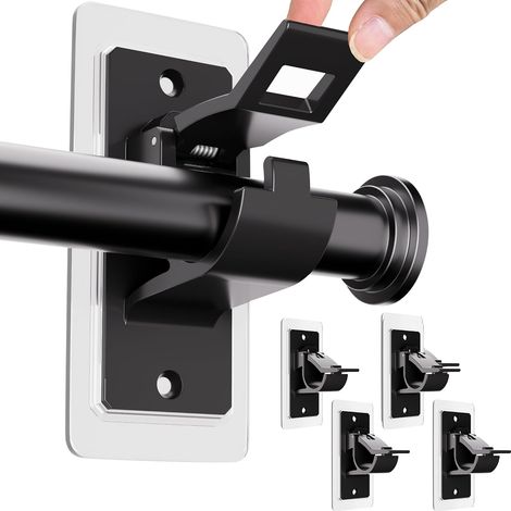 Ein Set aus 4 selbstklebenden Gardinenstangenhalterungen, kein Bohren erforderlich, geeignet für Gardinenstangen mit einem Durchmesser von 1,2 cm bis 3 cm (schwarz). (1/4)