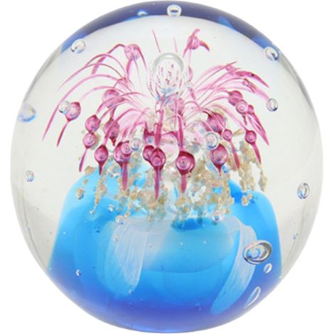 Dekorativer Glasbriefbeschwerer mit floralem Muster in Blau und Rosa