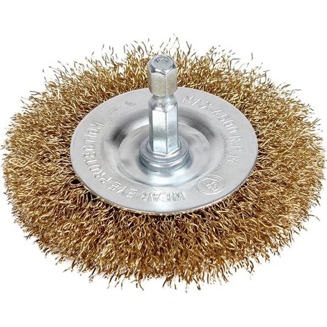Wire Brush 75P - Brosse métallique pour perceuse ou visseuse électrique  Brosse rotative circulaire métallique sur tige hexagonale  Diamètre de la brosse - Ø 75 mm (1/4)
