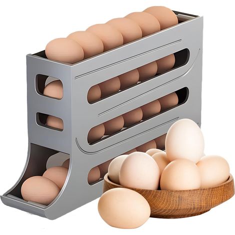 Distributeur D'oeufs à Roulement Automatique à 4 Niveaux, Support D'oeufs Peu Encombrant Pour Le Réfrigérateur Et Le Comptoir, Organisateur D'oeufs De Cuisine En Plastique Durable - Gris (1/4)