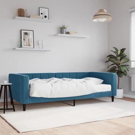 vidaXL Divano Letto con Materasso Blu 90x200 cm in Velluto (1/5)