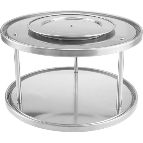 Plateau de rangement rotatif à deux niveaux en acier inoxydable pour épices, étagère de cuisine et rangement de garde-manger (1/5)