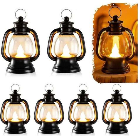 Set of 6 Mini Black LED Lanterns - Halloween Decoration - Mini Christmas Decoration Lantern - LED Christmas Lantern - Ramadan Decoration - Mini Black Lantern - Medieval Table Decoration (1/4)