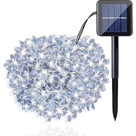Guirlande lumineuse solaire 50 lumières à énergie solaire à LED,guirlandes lumineuses extérieures scintillantes de Noël,lumières de fleurs de cerisier pour patio (blanc froid) (1/5)