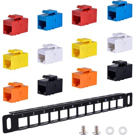 10 Inch 0.5U 12 Port Keystone Patch Panel with RJ45 Cat6 Sockets, Compatible T0/T1/T2 Network Cabinets/Server Racks, Numbered Cable Management (1/5)