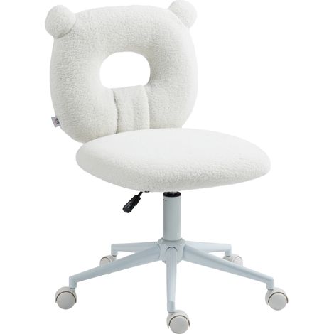 Silla de Escritorio sin Reposabrazos, Altura Regulable y Respaldo Medio, Diseño de Oso, Poliéster Blanco (1/5)