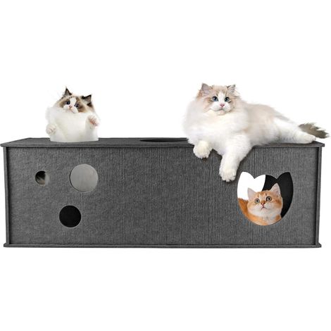 Tunnel pour chat d'intérieur - Grotte transformable à faire soi-même - Tubes et tunnels en feutre - Jouet en feutre avec trous interactifs - Gris (1/5)