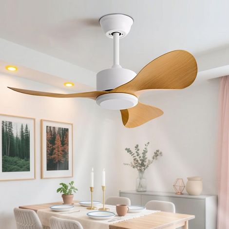 Ventilateur de plafond 56 cm sans lumière, moteur DC silencieux, 6 vitesses, 3 pales, Commande par interrupteur mural, Effet bois (1/5)