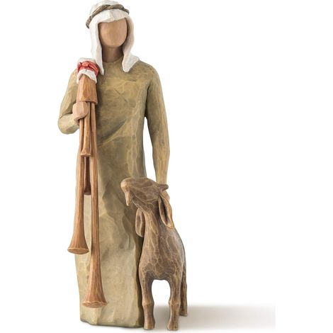 Handgeschnitzte und handbemalte Hirtenfigur mit Dudelsack, Dekoration für die Adventskrippe, Geschenk, Sammlerstück (1/4)
