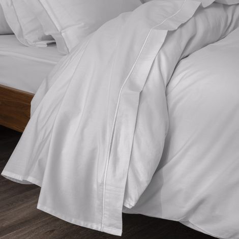 Drap plat percale de coton peigné "Julian" toutes dimensions Coton Pur - Julian Perle - 240 x 300 cm pour lit 2 places