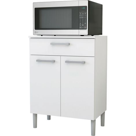 Meuble Micro Onde Blanc 2 Portes 1 Tiroir 1 Niche L 61.5 H 83.5 P 38.8 cm (1/5)