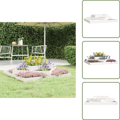 The Living Store Jardinière Blanc 112x112x27 cm Bois massif de pin - Pot de fleurs (1/5)
