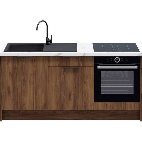 Meubles bas de cuisine - L. 185 cm - noyer brun - Sierra (1/5)