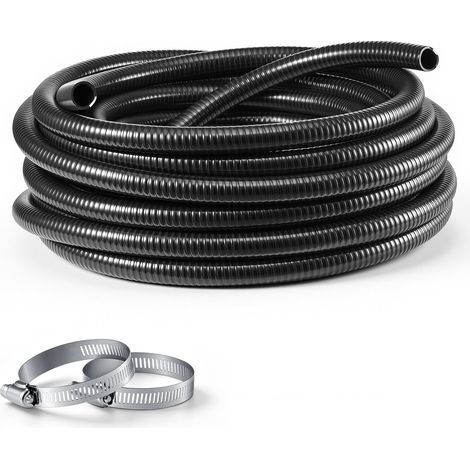 VEVOR Tuyau Aspiration Pompe 25 mm 25 m Tuyau Aspiration PVC Renforce Noir pour Pompes de Piscine/a Filtre a Sable/Submersibles/Eaux Usees, 5 bar Max., Resistant a Eclatement avec Colliers de Serrage (1/5)