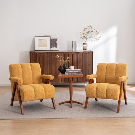 Poltrona bouclé con braccioli in legno massello OKMYHOME (1/5)