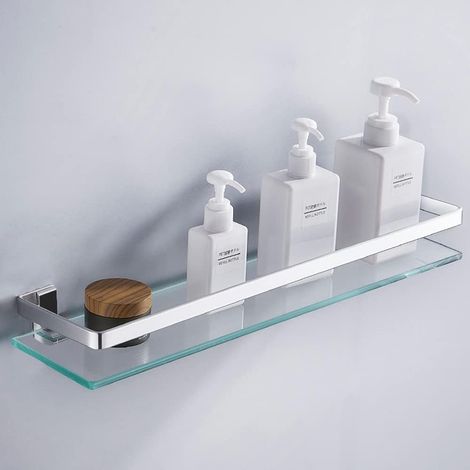 Étagère murale en verre de 35 cm – Étagère de salle de bain en aluminium antirouille avec verre trempé de 8 mm d'épaisseur (1/5)