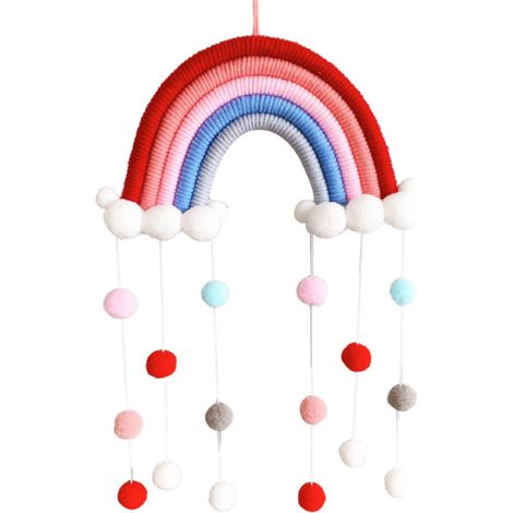 1 Guirlande murale, arc-en-ciel en macramé, pompons colorés ajustables, décoration chambre enfant (1/5)