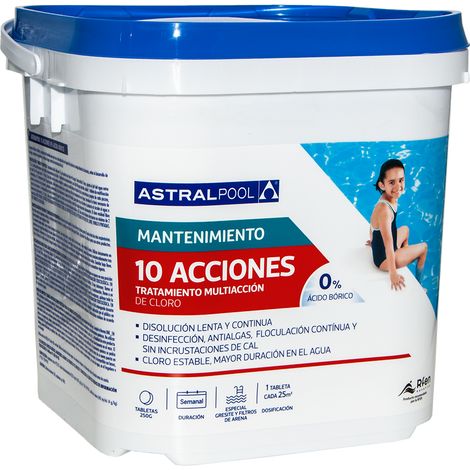 Cloro multifunción 10 acciones AstralPool 5 kg, tabletas 250 g.