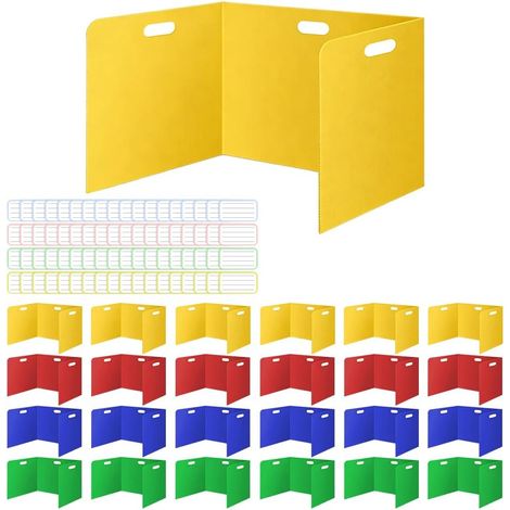 Lot de 24 cloisons de séparation pliables pour bureau avec 72 étiquettes nominatives, portables, multicolores, pare-vue, cloisons étanches, pour l'école, le bureau, la bibliothèque, 42 x 36 (1/5)