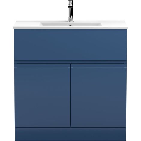 Hudson Reed Urban Floor Standing 2-Door Vanity Unit with Basin 2 Satin Blue - 800mm Wide (1/5)