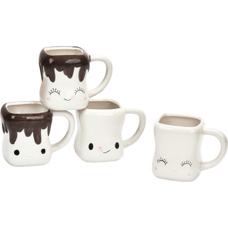 4-teiliges Keramikbecher-Set mit Marshmallow-Motiv, festliche Dekoration, niedliches Tierdesign