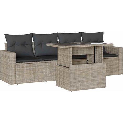 Maison Exclusive - Set de sofás jardín y cojines 5 pzas ratán sin (1/5)