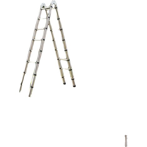 Échelle télescopique, acier inoxydable, design à double usage, 2.5m+2.5m (1/5)