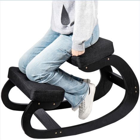 Ergonomic Kneeling Chair for Upright Posture, Rocking Orthopaedic Posture Stool Back Support with Thick Cushion for Home, Office & Meditation, Relieving Back and Neck Pain (Wooden Oak White) (1/5)
