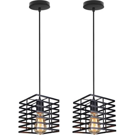 2PCS Lampe À Suspension Vintage Plafonnier D'Intérieur En Métal Suspension Luminaire Rétro Pour Salon, Salle À Manger, Bar, Balcon, Noire, E27 (1/5)