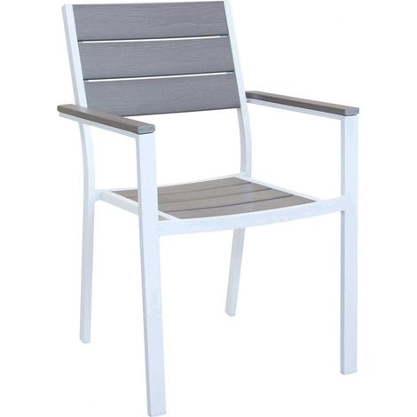 Sedia poltrona impilabile da esterno in alluminio con seduta e schienale in polywood effetto doghe Futy - White