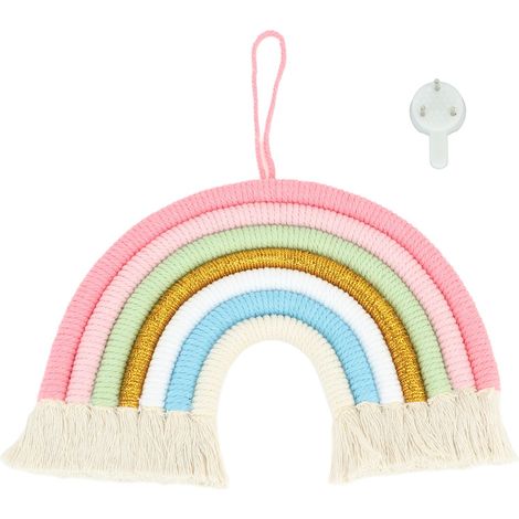 Handgewebter Makramee-Regenbogen-Wandbehang in 7 Farben