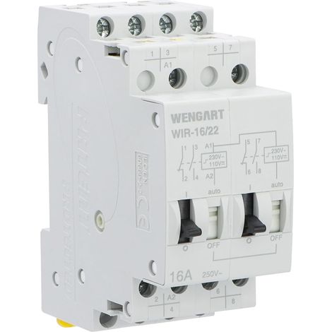 Télérupteur d'Impulsion 16A (AC 230V) - Configuration 2NO + 2NC - Largeur 36mm (2 Modules DIN) - Idéal pour Éclairage Multi-points et Commande à Distance - Relais à Impulsion WIR-16 (1/5)