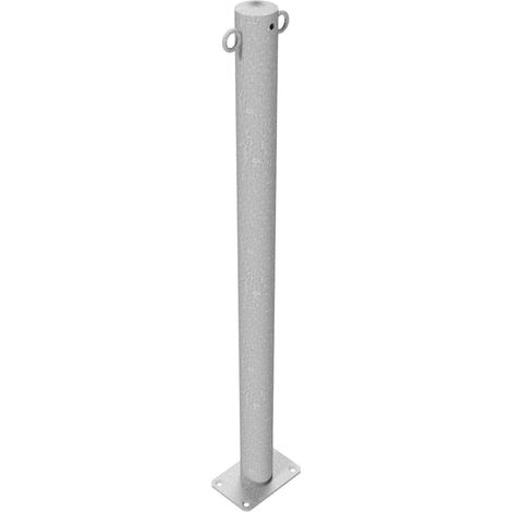 Schake Absperrpfosten aus Stahlrohr verzinkt Ø42x2,5mm mit aufgeschweißter Stahlkappe 900mm Überflur für Dübelbefestigung 100x150mm 2 Öse