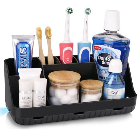 Porte Brosses à Dents, Organisateur Salle de Bain, 7 Fentes pour Le Support Brosse a Dent Electrique pour la Famille, Les Enfants (Black) (1/5)