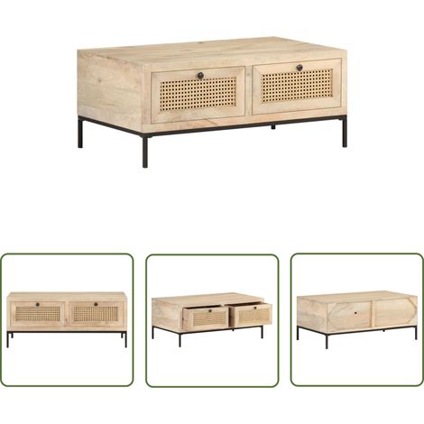 Table basse 90x50x37 Bois de manguier et canne naturelle (1/5)