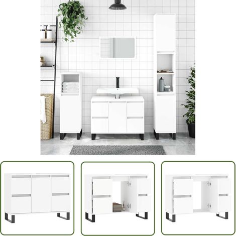 The Living Store Armoire de salle de bain blanc 80x33x60 cm bois d'ingénierie - Meuble De Salle De Bain - Armoire De Salle De Bain - Rangement Salle De Bain - Commode Salle De Bain - Design Industriel (1/5)