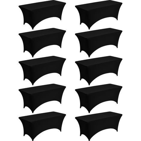 Mophorn Manteles rectangulares de tela elástica para mesas, resistentes a arrugas y fáciles de lavar, fabricados con 95 % poliéster y 5 % elastano, negro, paquete de 10 unidades, 183 x 76 x 76 cm