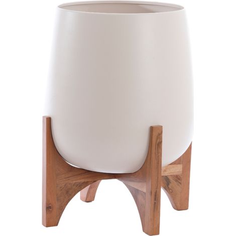 Lámpara Light & Living KARUNA en pie de madera con acabado crema (1/4)
