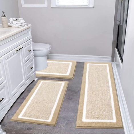 Ensemble de tapis de salle de bain 3 pièces, tapis de salle de bain en microfibre extra doux, antidérapant et absorbant, marron