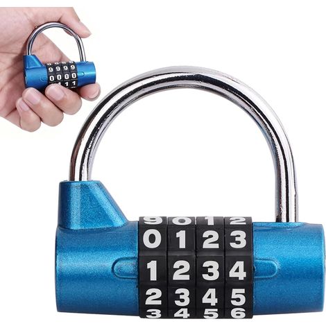 Candado de combinación de 4 dígitos (azul) – Candado de combinación innovador con código numérico y función de reinicio, resistente al agua y a la corrosión, candado de seguridad robusto para escuelas (1/5)