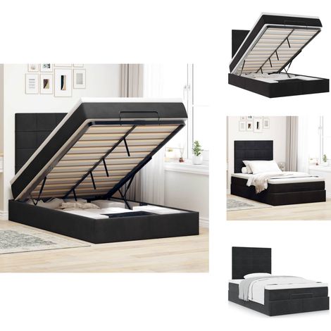 Cadre de lit ottoman avec matelas noir 120x200 cm velours - Lit Ottoman - Lits Ottomans - Cadre De Lit - Cadre De Lit Avec Rangement (1/5)