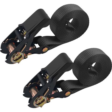 Lot de 2 sangles à cliquet rétractables de 2m x 2,5 cm (sans crochets), sangles d'arrimage robustes à cliquet pour une capacité de charge de 800 kg