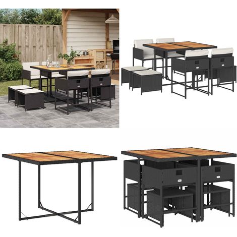 9-tlg. Garten-Essgruppe mit Kissen Schwarz Poly Rattan - Gartenmöbel Set - Essgruppenset - Outdoor Möbel - Rattan Gartenmöbel - Gartentisch - Home & Living (1/5)