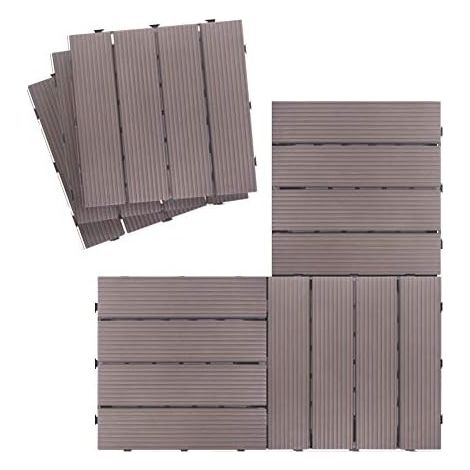Outdoor Interlocking Floor Tiles, Weatherproof Non-Slip Patio Pavers, Four Slat Plastic Composite Interlocking Decking Tiles, 12 Pieces (1/5)