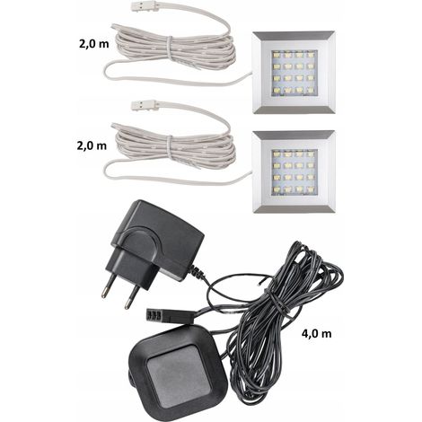 Éclairage LED carré, 2 points, blanc froid avec alimentation pour niches et placards (1/5)