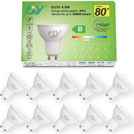 Ampoules LED GU10 4.9W Equivalent 80W, 790LM 4000K Blanc Neutre, Angle de Lumière 120°, Ampoule GU10 Led Efficacité Energétique, Non-Dimmable, Lot de 10 (1/5)