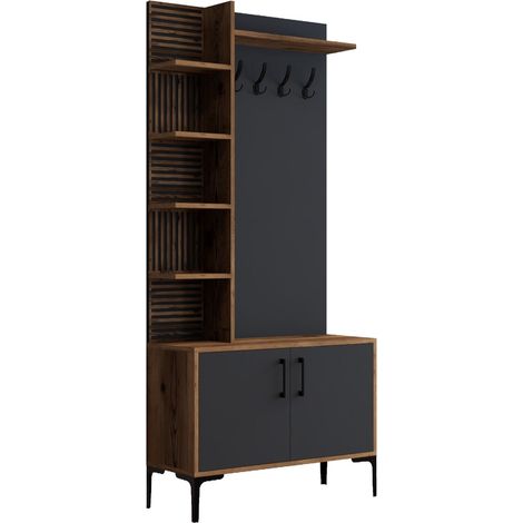 Cotecosy – Porte manteau industriel en panneau mélaminé 90cm – Hauteur 200cm – Épaisseur 18mm – Couleur noyer et anthracite (1/5)