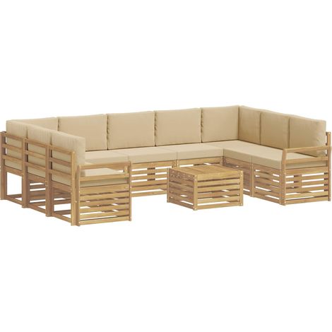 Ensemble de canapés d'extérieur 10 pc Blanc et Beige Polyester vidaXL