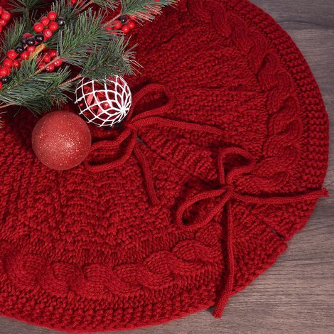 Jupe d'arbre de Noël, ensemble de 2 bases en tricot pour arbre de Noël de 18 pouces, accessoires de Noël, tabliers et décorations (1/5)